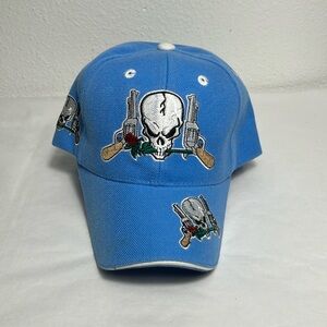 Bad 2DA Bone skull gun baby blue Hat Graphic back baseball hats rose